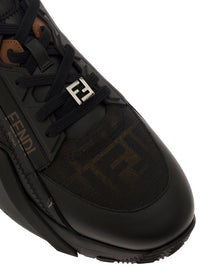 Fendi Men Low Sneakers 'Fendi Flow' With Diagonal F Detail In Black Fabric Men