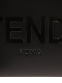 Fendi Women Tote Bag 'Sunshine Small' With Embossed Logo And Tortoiseshell Effect Handle In Black Leather For Women