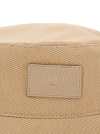Fendi Men Fendi Beige Logo Embroidered Cotton Fisherman Hat For Men