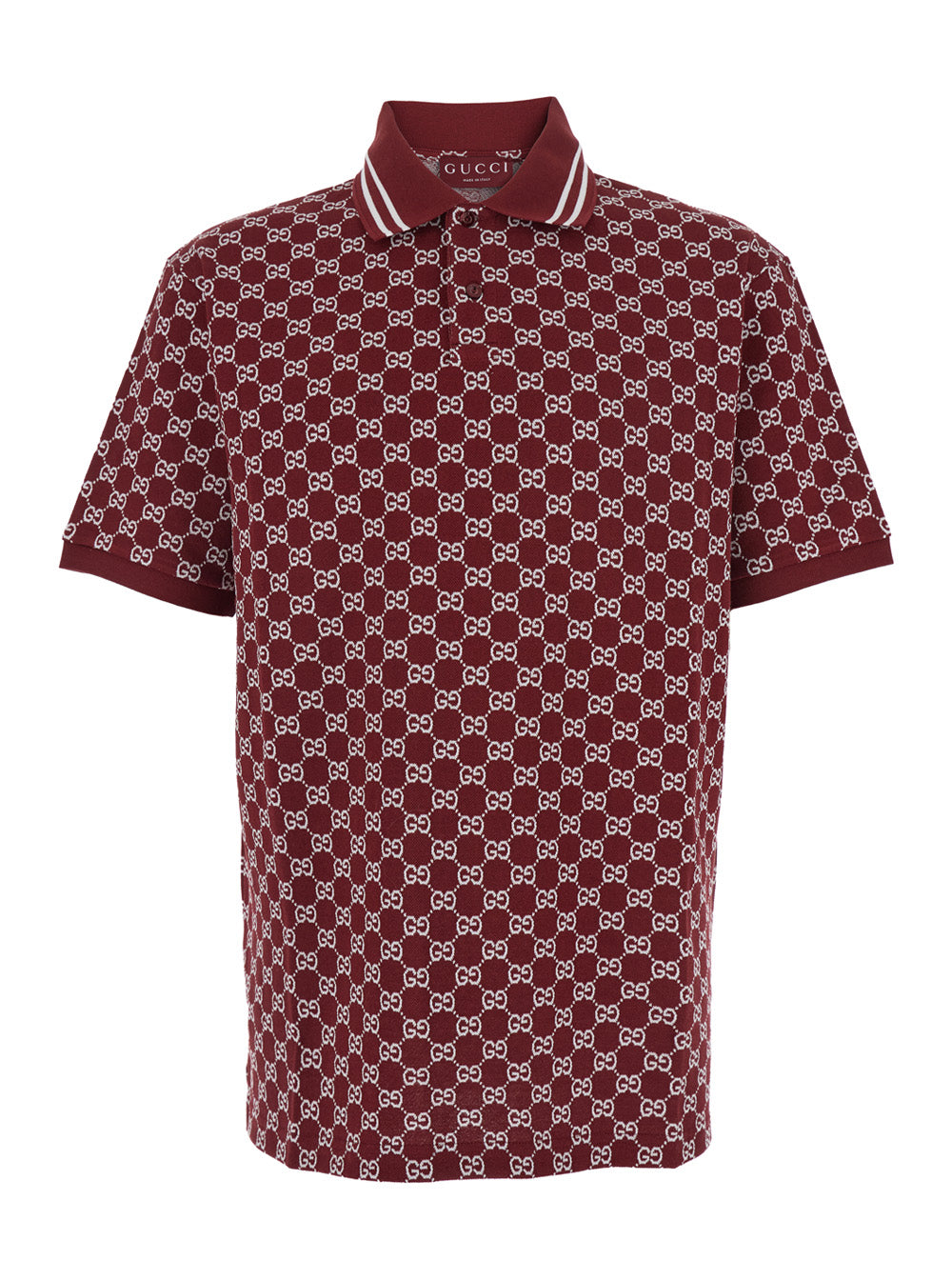 Gucci Men Red Polo Shirt With Classic Collar And Gg Jacquard Motif In Cotton For Men