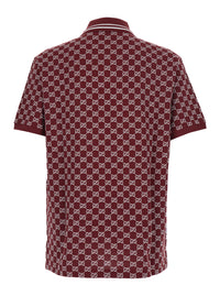 Gucci Men Red Polo Shirt With Classic Collar And Gg Jacquard Motif In Cotton For Men