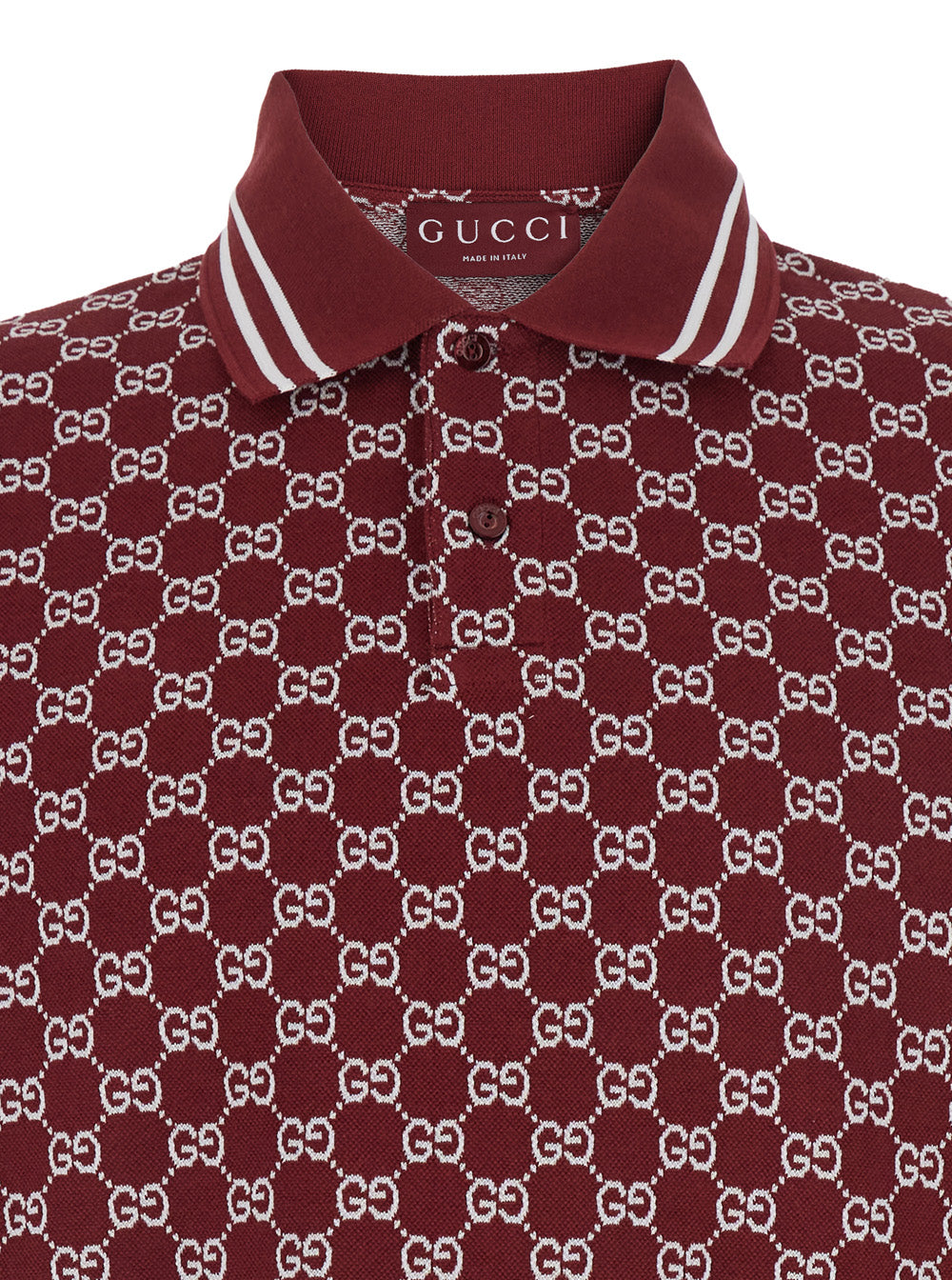 Gucci Men Red Polo Shirt With Classic Collar And Gg Jacquard Motif