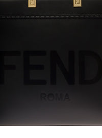 Fendi Women Handbag 'Sunshine' With Embossed Logo And Turtle Effect Handle In Black Leather For Women