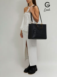 Fendi Women Handbag 'Sunshine' With Embossed Logo And Turtle Effect Handle In Black Leather For Women