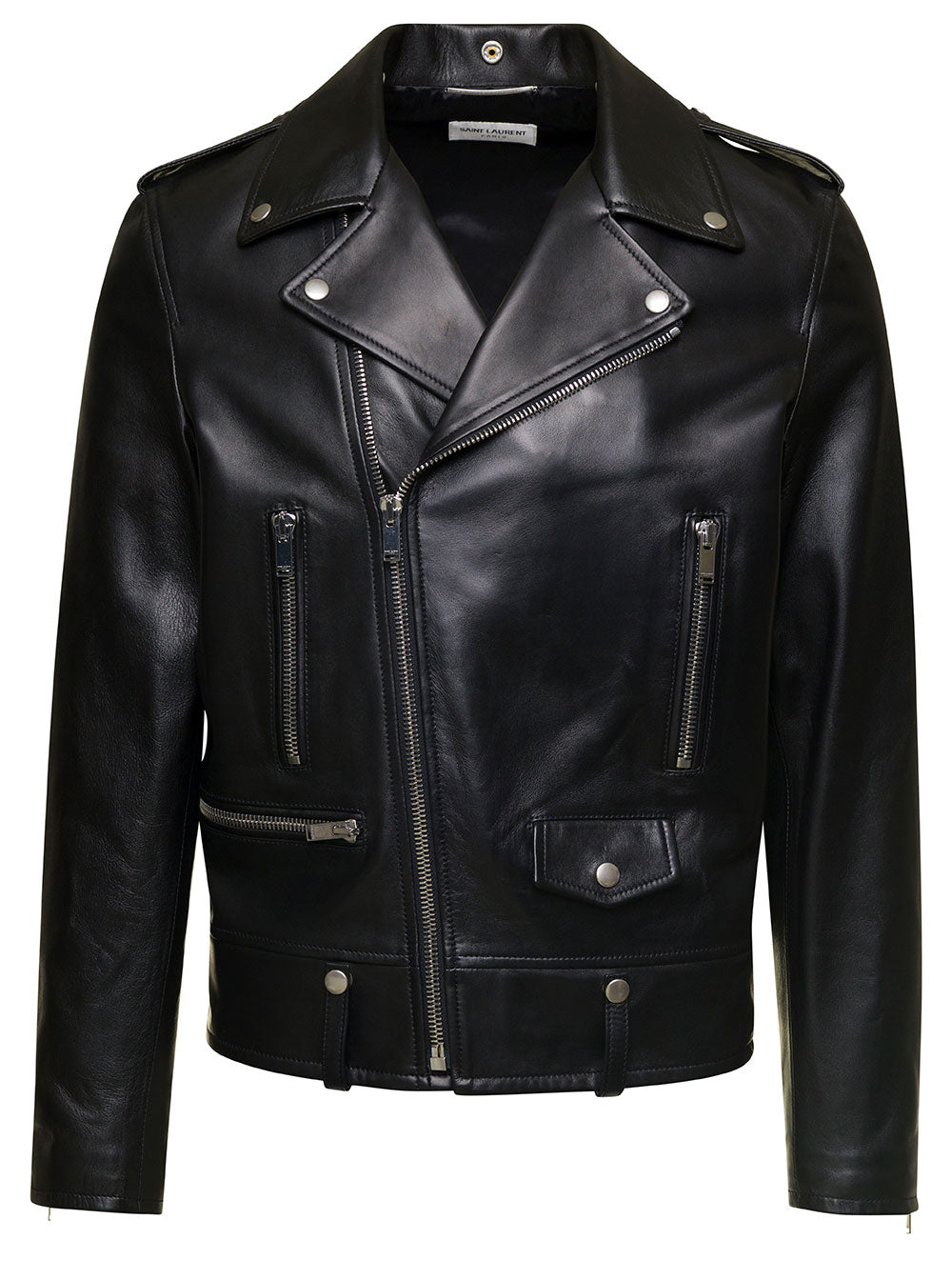 SAINT LAURENT Saint Laurent Men Biker Jacket With Zipped Pockets In Smooth Leather