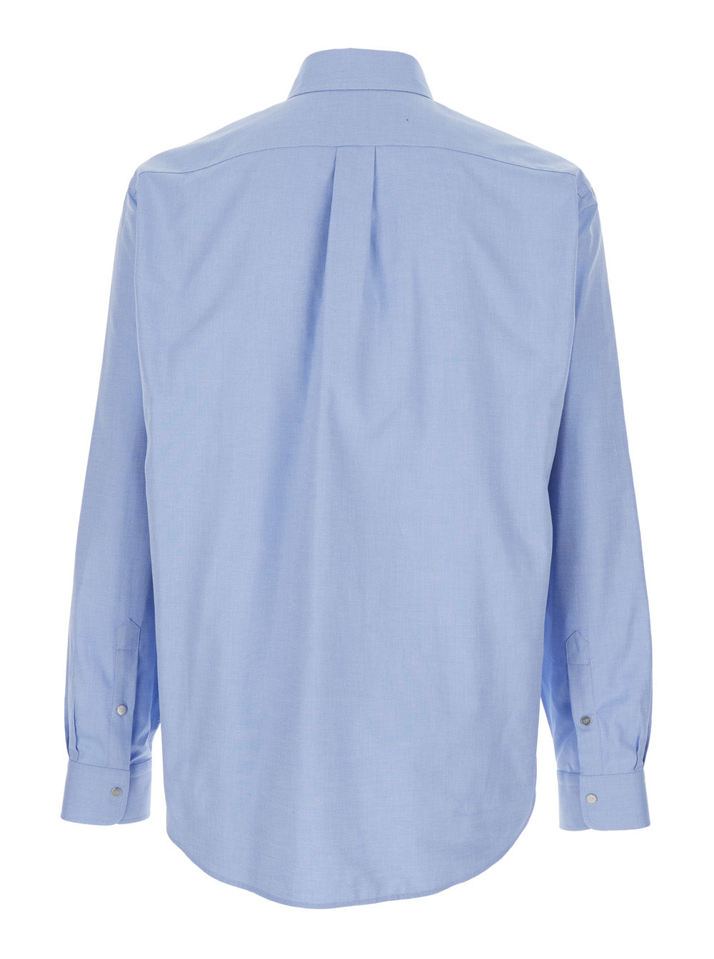 Fendi Men Light Blue Button-Down Collar Shirt With Ff Embroidery On Front In Cotton For Men