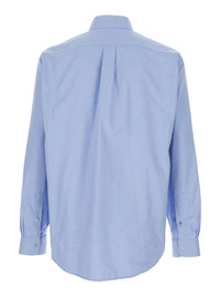 Fendi Men Light Blue Button-Down Collar Shirt With Ff Embroidery On Front In Cotton For Men