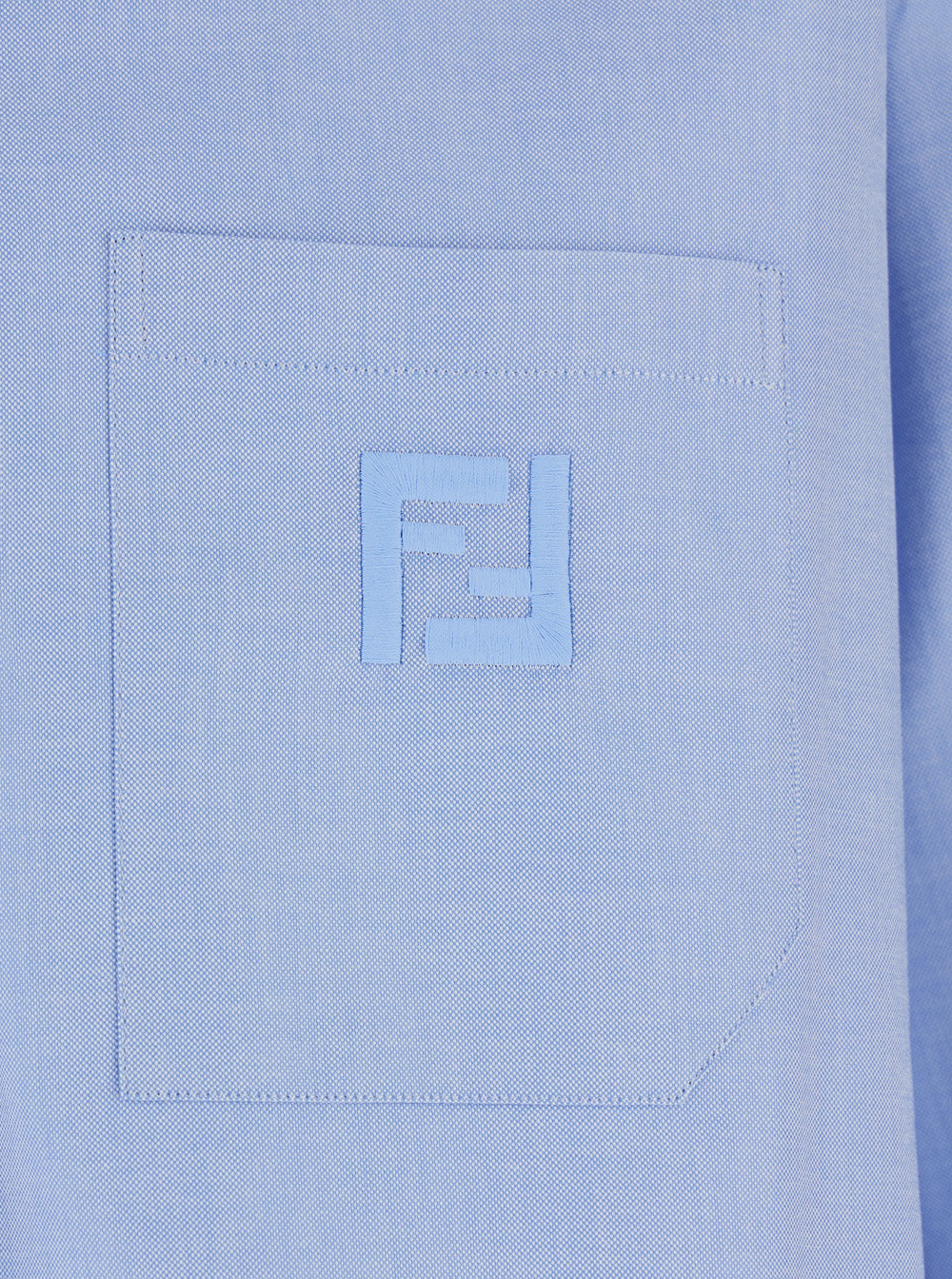 Fendi Men Light Blue Button-Down Collar Shirt With Ff Embroidery On Front In Cotton For Men