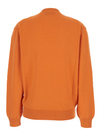Fendi Women Orange Oversized Sweater With V-Neck And Logo Lettering Embroidery In Cashmere For Women