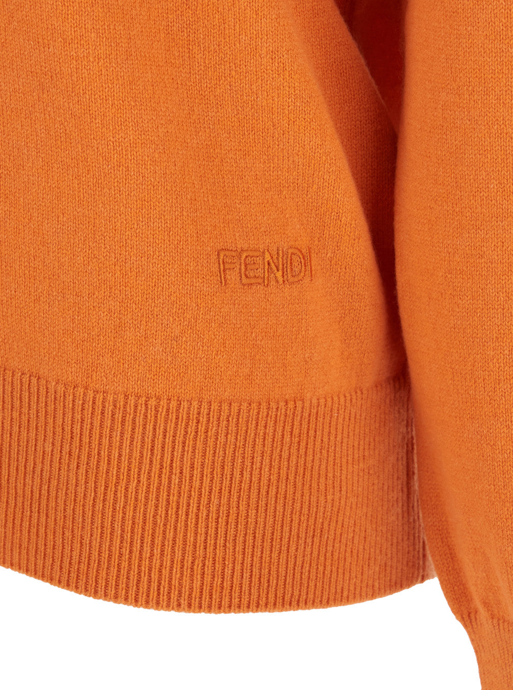 Fendi Women Orange Oversized Sweater With V-Neck And Logo Lettering Embroidery In Cashmere For Women