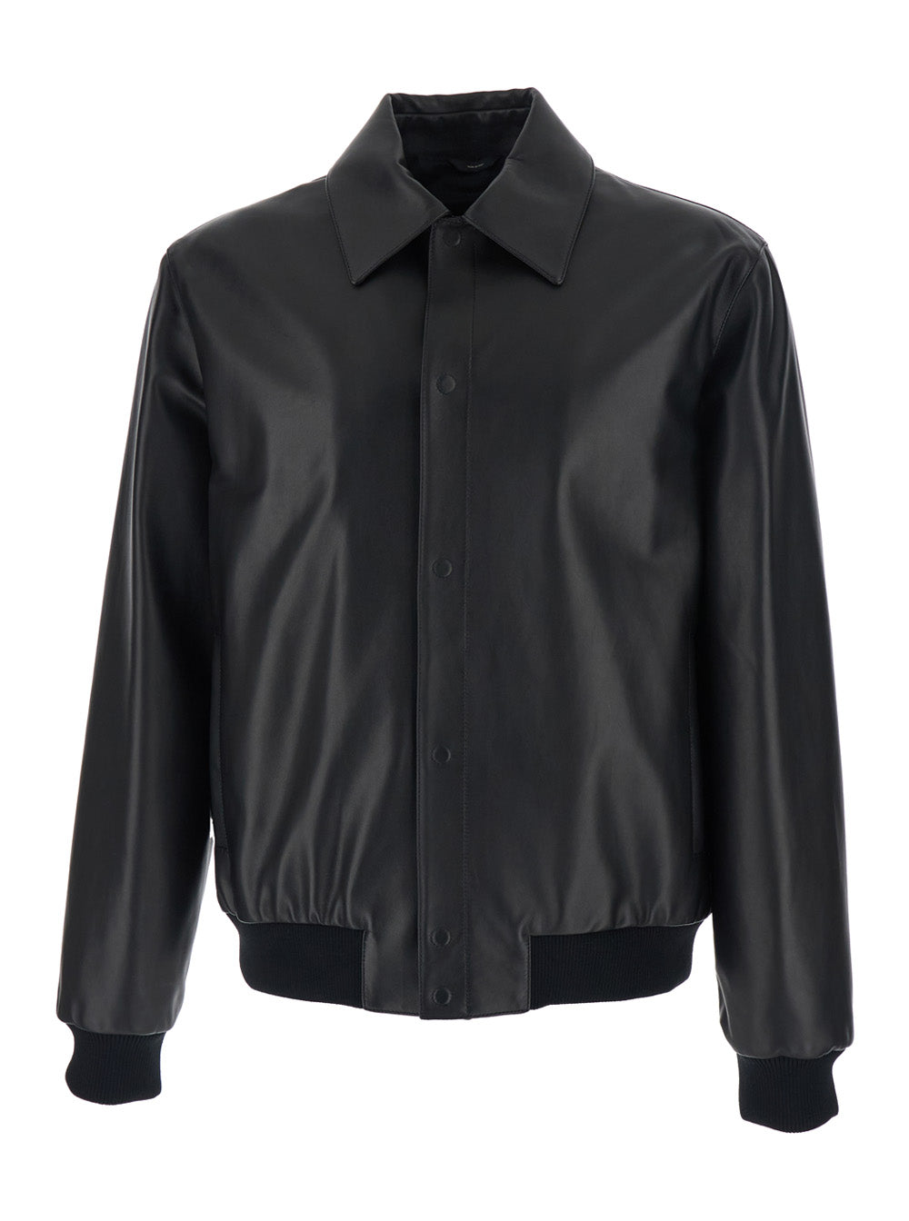 Fendi Men Black Classic Collar Jacket With Lettering Logo On The Back In Leather For Men