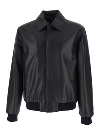 Fendi Men Black Classic Collar Jacket With Lettering Logo On The Back In Leather For Men