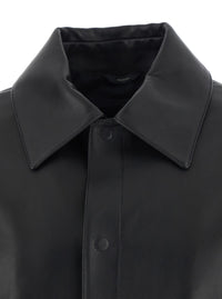 Fendi Men Black Classic Collar Jacket With Lettering Logo On The Back In Leather For Men