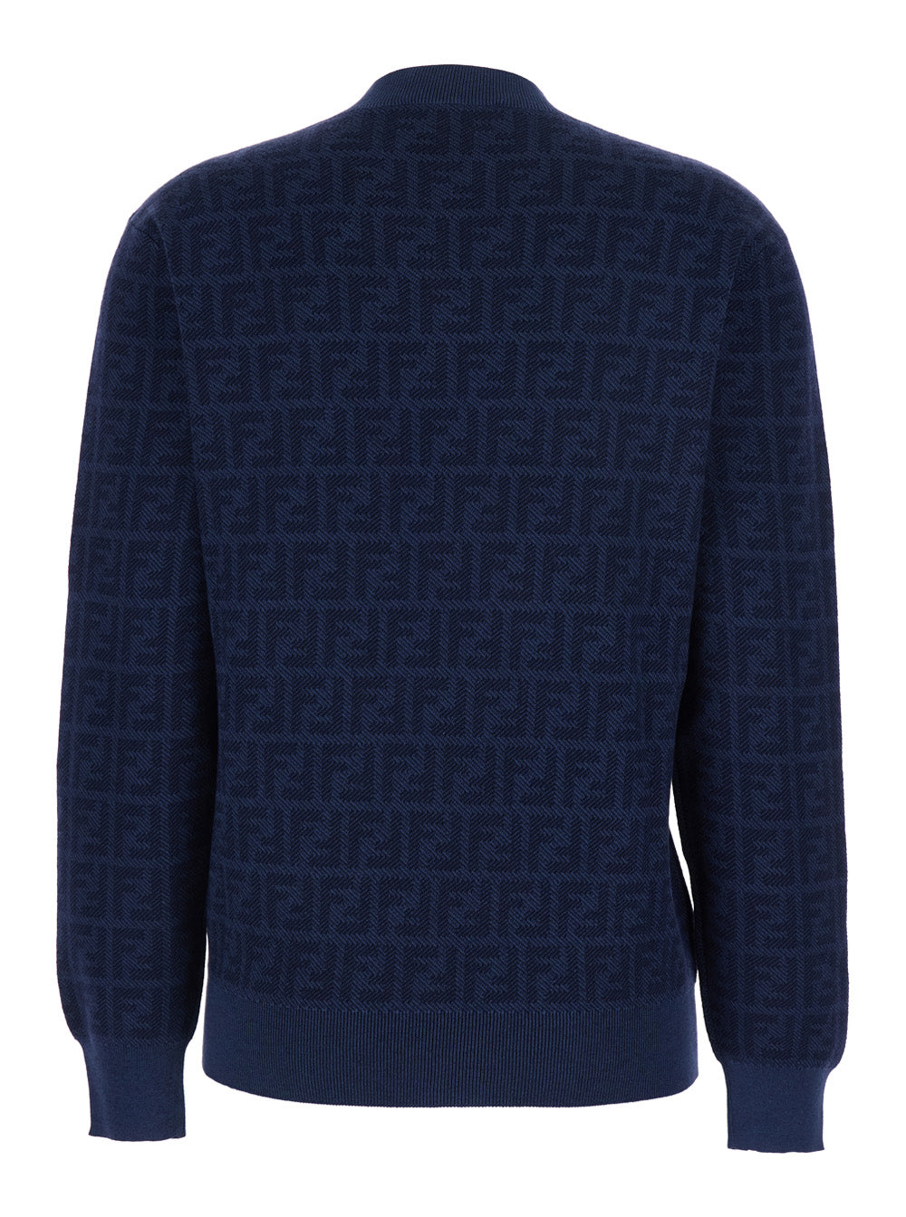 Fendi Women Blue Crew Neck Sweater With All-Over Ff Motif In Wool And Silk For Women