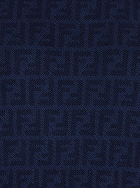 Fendi Women Blue Crew Neck Sweater With All-Over Ff Motif In Wool And Silk For Women
