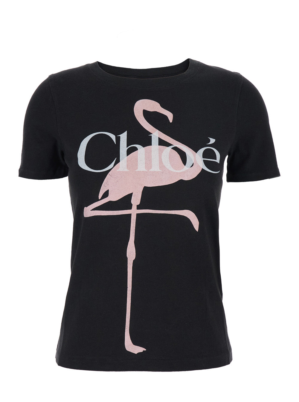 Chloé Women Black Crew Neck T-Shirt With Large Logo Print On The Front In Cotton For Women