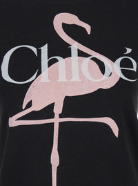 Chloé Women Black Crew Neck T-Shirt With Large Logo Print On The Front In Cotton For Women
