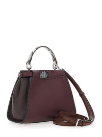 Fendi Women Bordeaux Peekaboo Tote Bag With Snakeskin Handle And Turn Lock Closure On Both Sides In Hammered Leather For Women