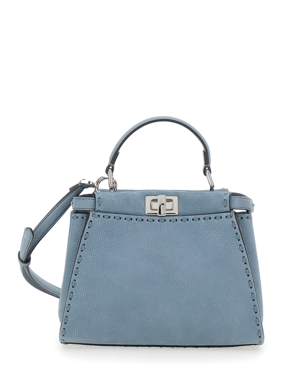 Fendi Women 'Peekaboo' Light Blue Handbag With Turnlock Closure On Both Sides In Grained Leather For Women