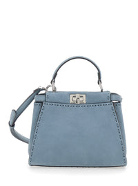Fendi Women 'Peekaboo' Light Blue Handbag With Turnlock Closure On Both Sides In Grained Leather For Women