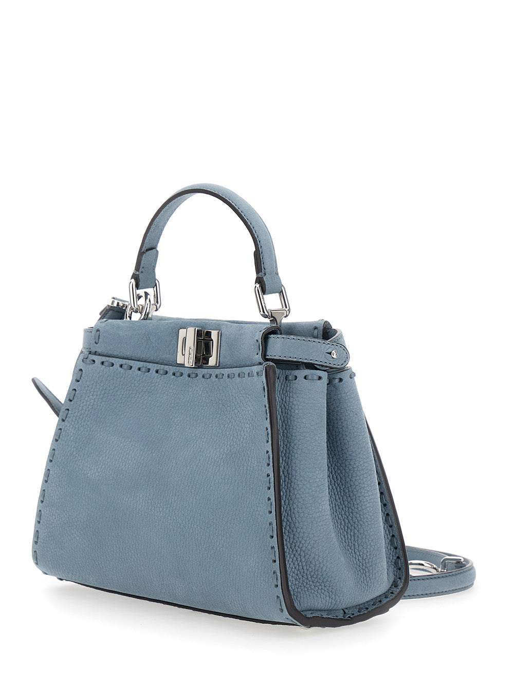 Fendi Women 'Peekaboo' Light Blue Handbag With Turnlock Closure On Both Sides In Grained Leather For Women