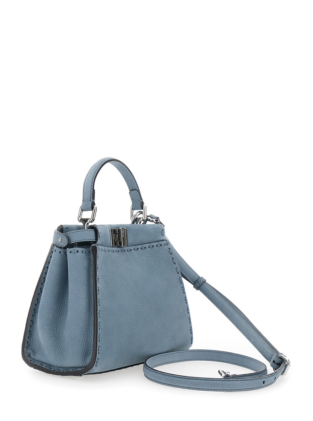 Fendi Women 'Peekaboo' Light Blue Handbag With Turnlock Closure On Both Sides In Grained Leather For Women