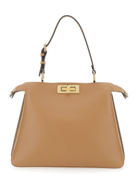 Fendi Women 'Peekaboo Soft Medium' Beige Handbag With Adjustable And Removable Handle And Turn Lock Closure On Both Sides In Leather Women
