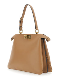 Fendi Women 'Peekaboo Soft Medium' Beige Handbag With Adjustable And Removable Handle And Turn Lock Closure On Both Sides In Leather Women