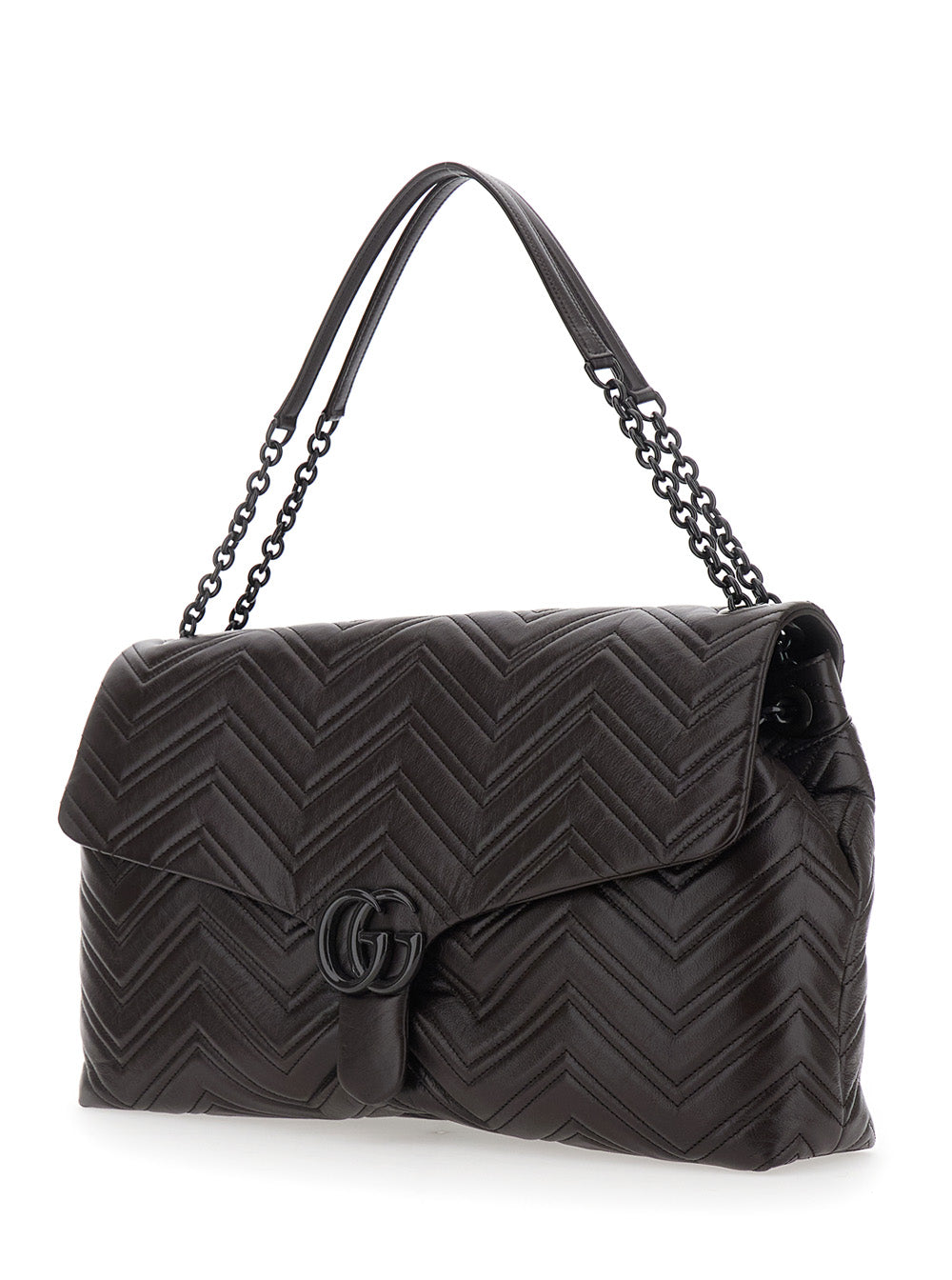 Gucci Women Brown Leather 'Gucci' Shoulder Bag With Adjustable Strap