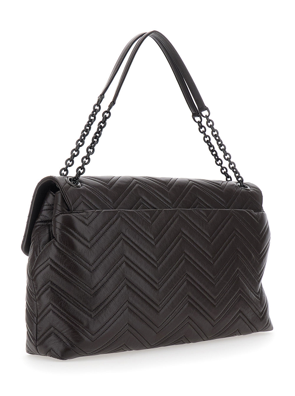 Gucci Women Brown Leather 'Gucci' Shoulder Bag With Adjustable Strap
