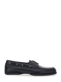 Jil Sander Men Black Loafers With Ruffled Details And Rounded Toe In Leather For Men
