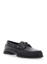 Jil Sander Men Black Loafers With Ruffled Details And Rounded Toe In Leather For Men