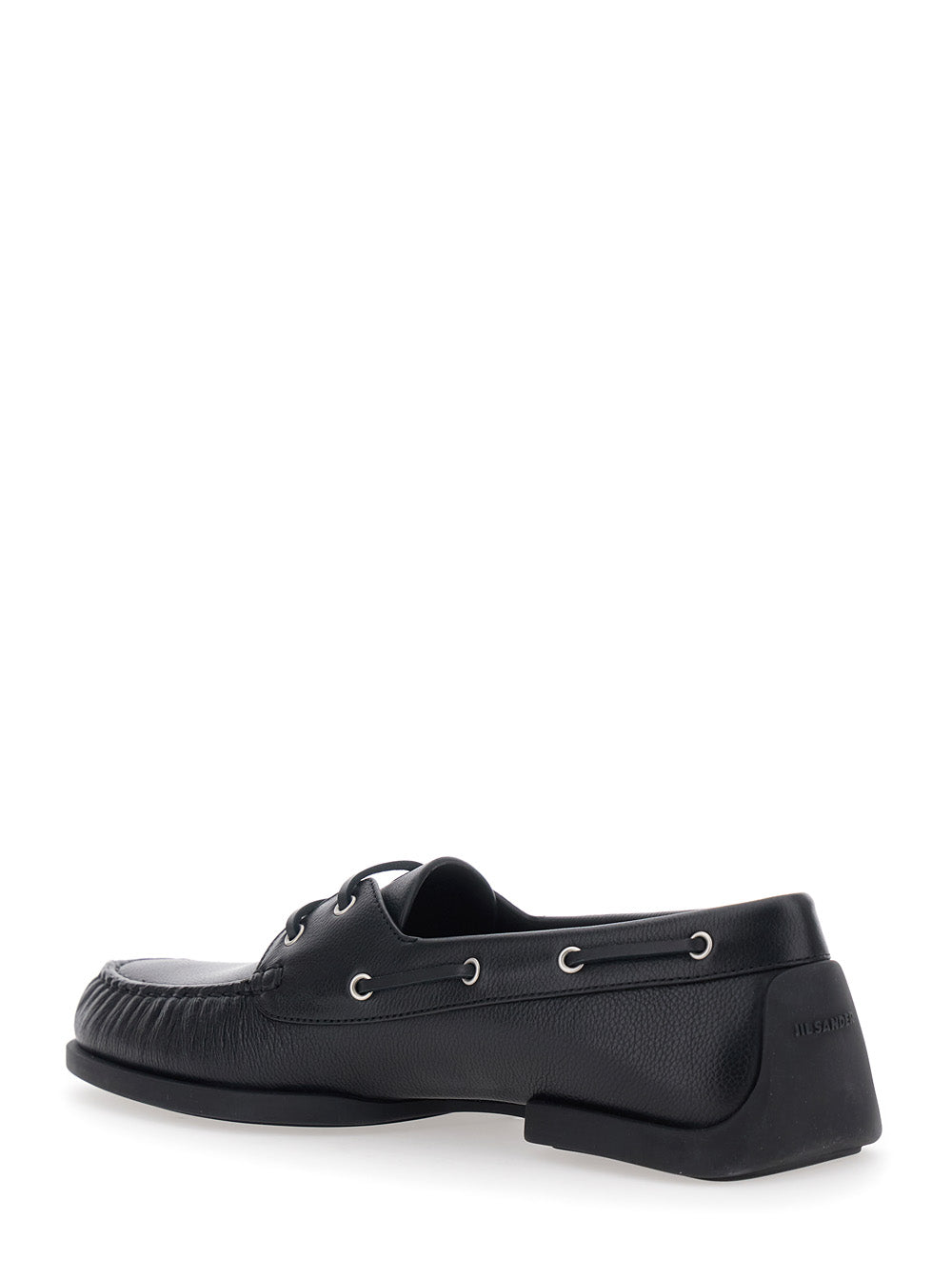 Jil Sander Men Black Loafers With Ruffled Details And Rounded Toe In Leather For Men