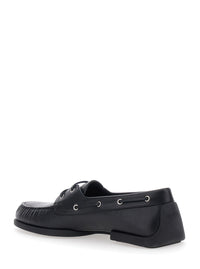Jil Sander Men Black Loafers With Ruffled Details And Rounded Toe In Leather For Men
