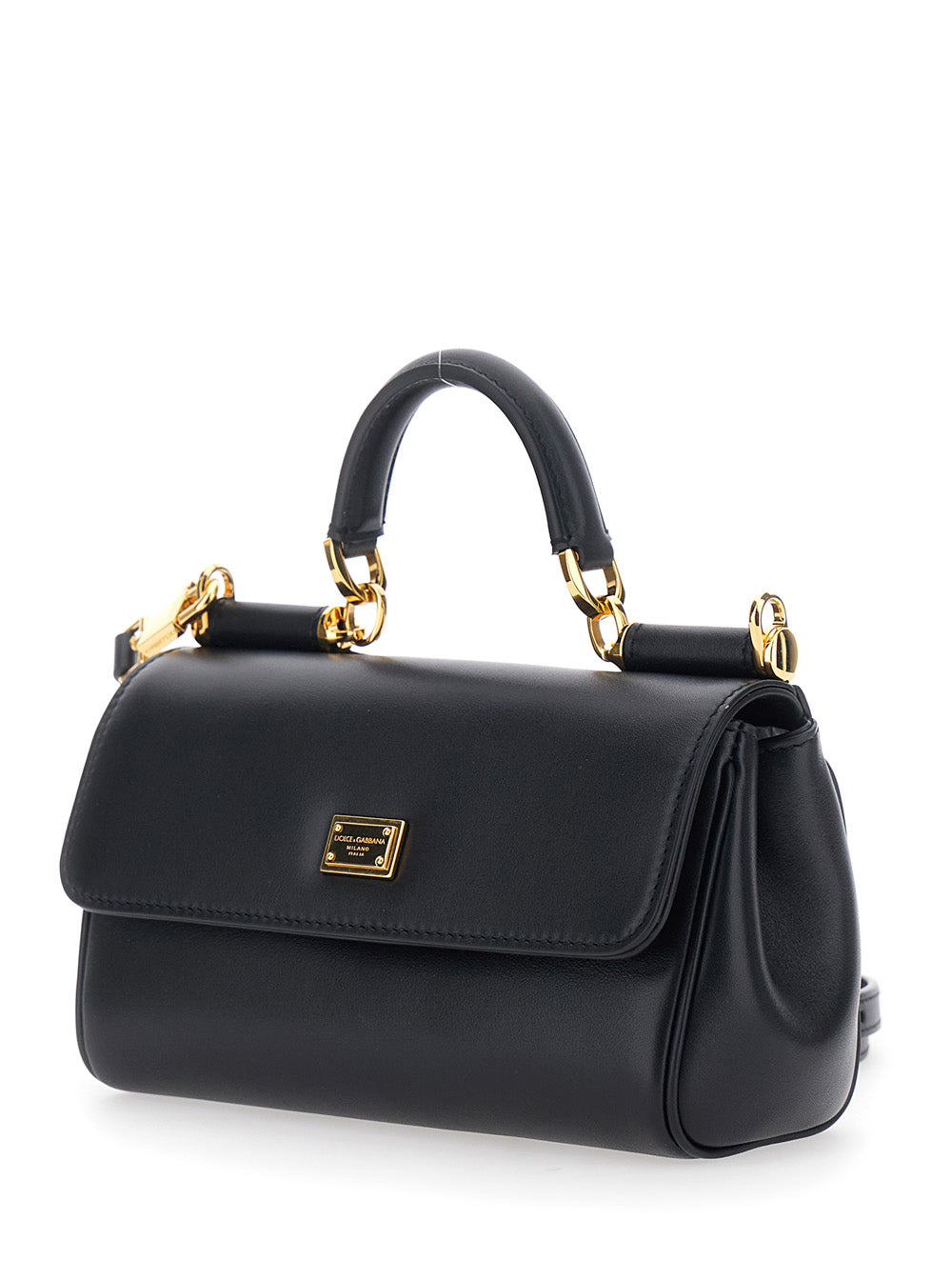 Dolce & Gabbana Women Black Crossbody Bag 'My Sicily' Mini With Adjustable And Removable Leather Strap For Women