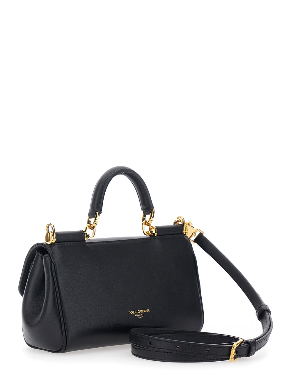 Dolce & Gabbana Women Black Crossbody Bag 'My Sicily' Mini With Adjustable And Removable Leather Strap For Women