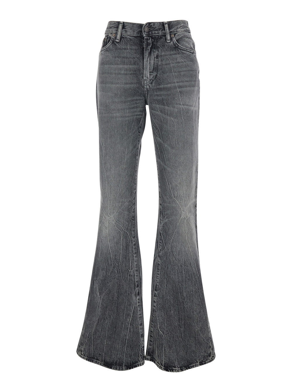 Acne Studios Women Gray Denim Bootcut Jeans With Logo Patch On The Back For Women