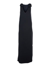 Leplain Women Long Dark Blue Dress With V-Neck And Side Slits In Women's Fabric