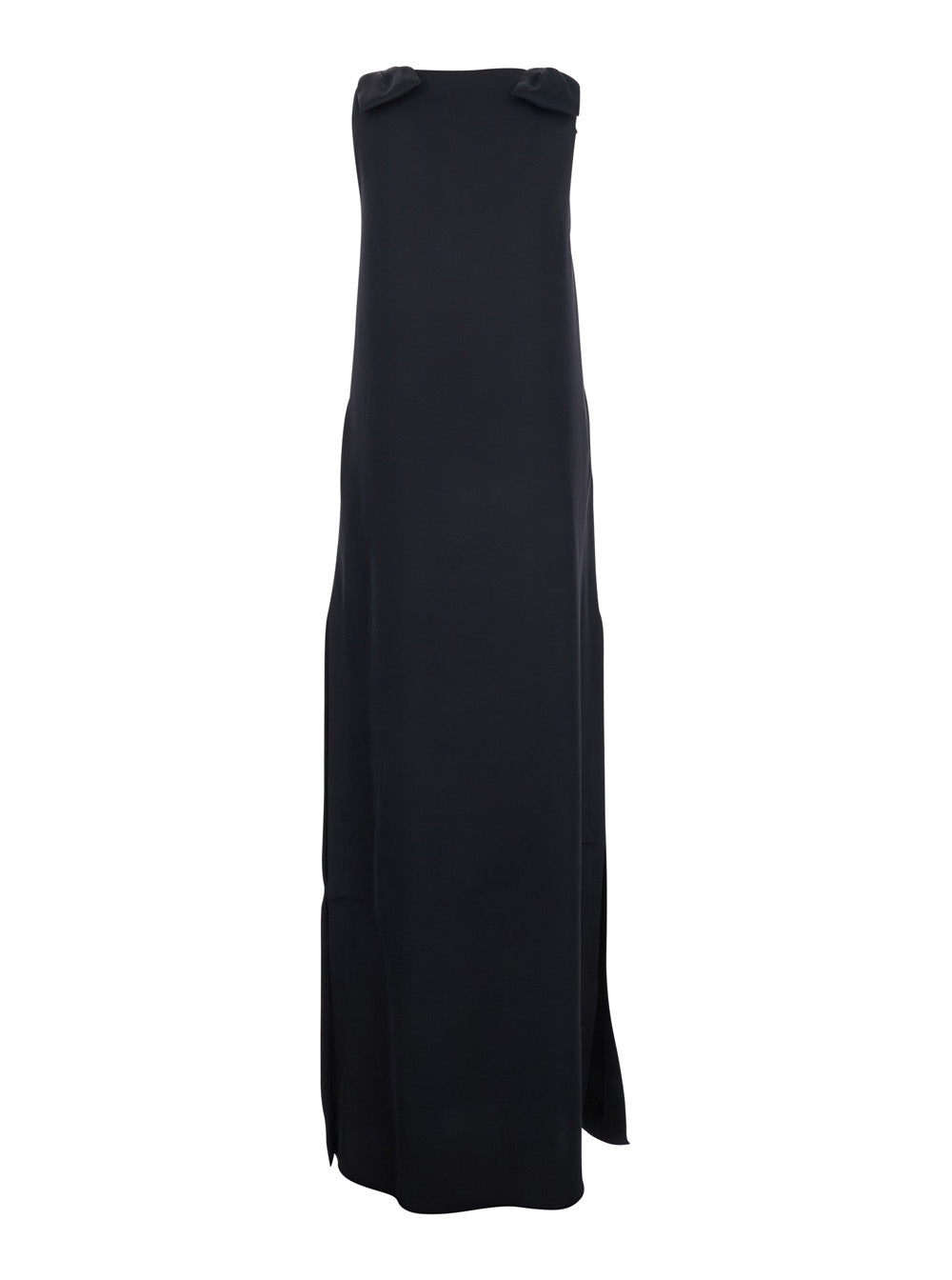 Leplain Women Long Dark Blue Dress With V-Neck And Side Slits In Women's Fabric