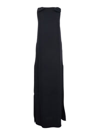 Leplain Women Long Dark Blue Dress With V-Neck And Side Slits In Women's Fabric