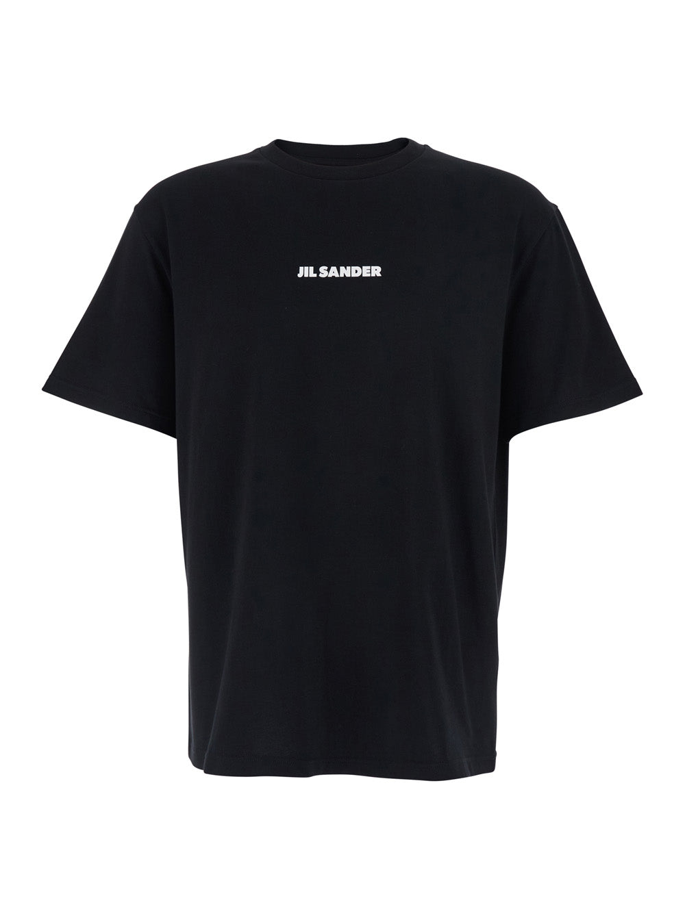 Jil Sander Men Black Crew Neck T-Shirt With Logo Lettering On The Front In Cotton For Men