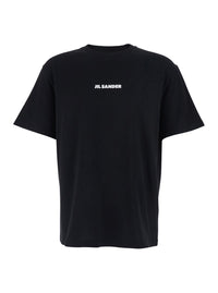 Jil Sander Men Black Crew Neck T-Shirt With Logo Lettering On The Front In Cotton For Men