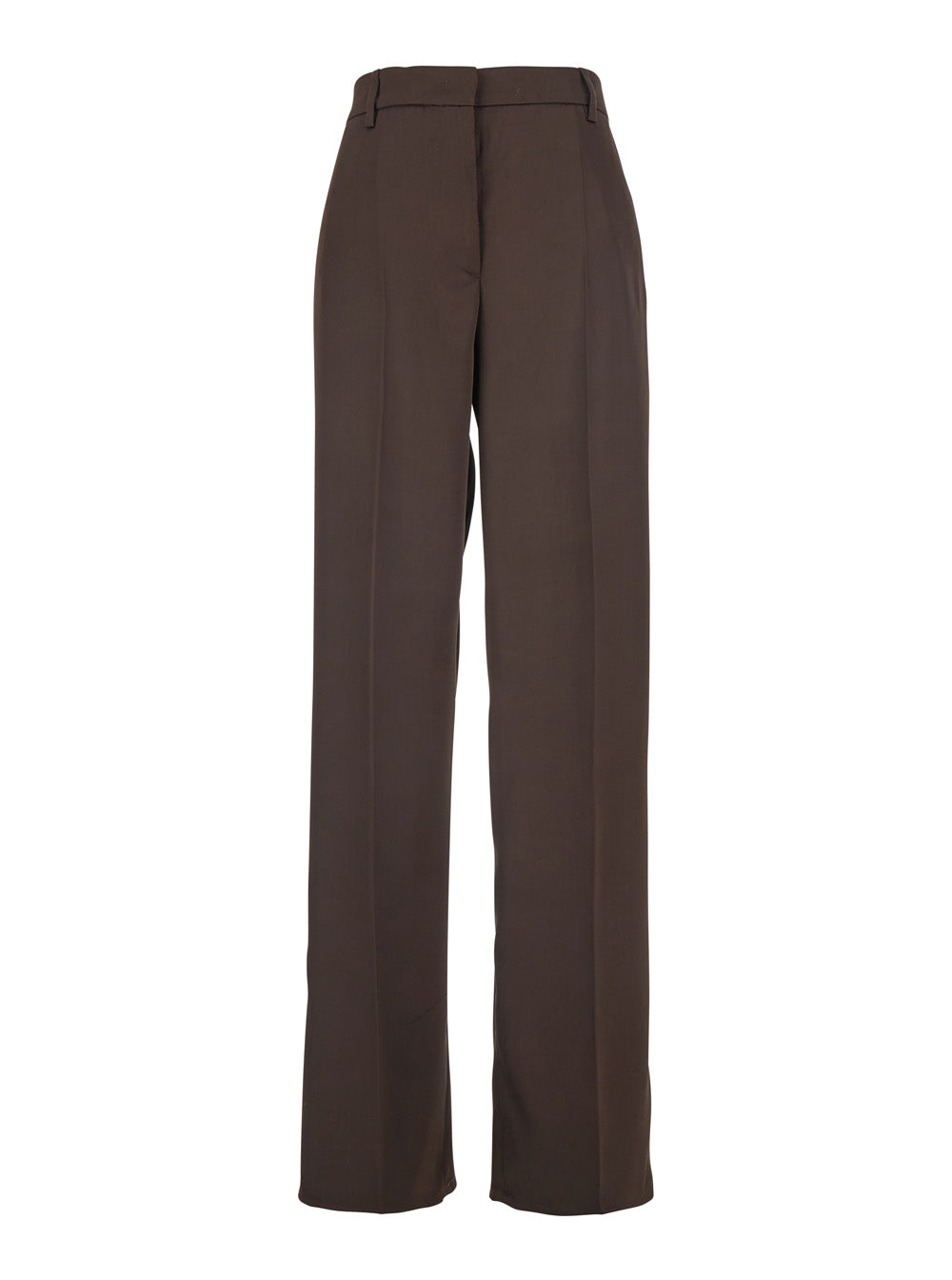 Leplain Women Brown Satin Tailored Pants With Front Pleats For Women