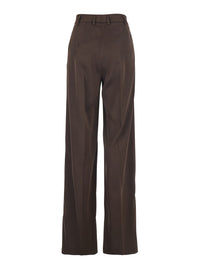 Leplain Women Brown Satin Tailored Pants With Front Pleats For Women