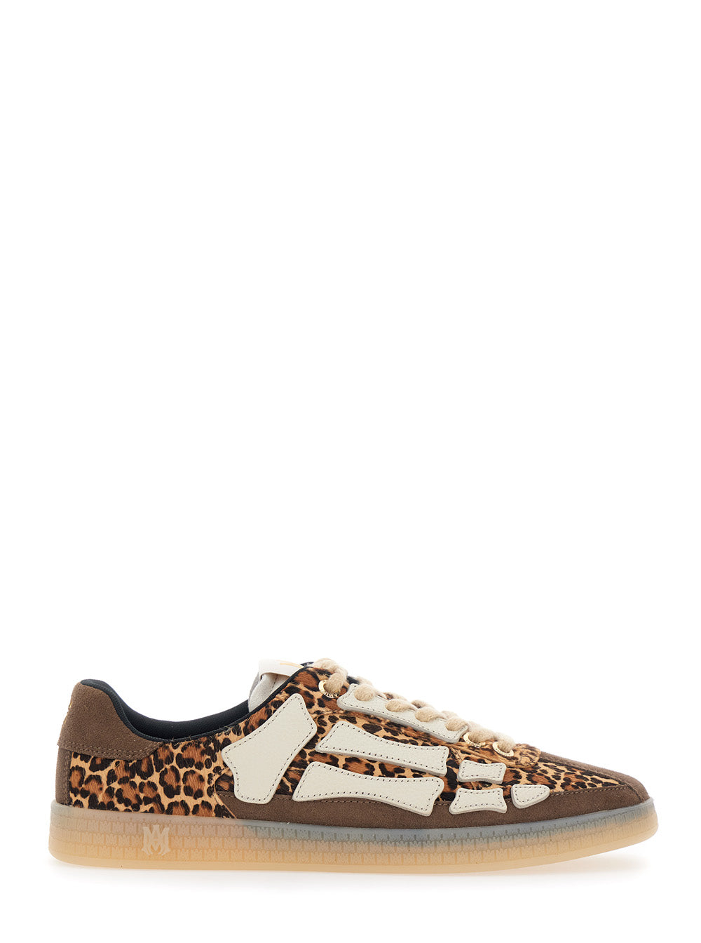 Amiri Men 'Pacific Bones' Brown Low Top Sneakers With Logo Patch On The Tongue And Leopard Motif In Suede For Men