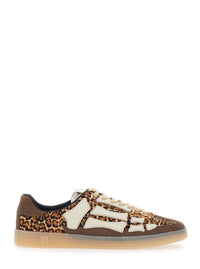 Amiri Men 'Pacific Bones' Brown Low Top Sneakers With Logo Patch On The Tongue And Leopard Motif In Suede For Men