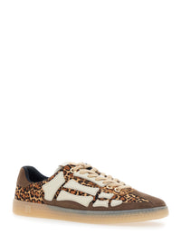 Amiri Men 'Pacific Bones' Brown Low Top Sneakers With Logo Patch On The Tongue And Leopard Motif In Suede For Men