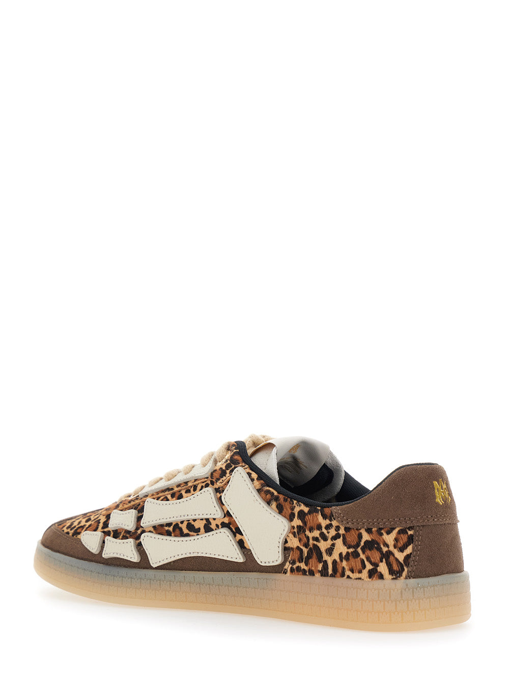 Amiri Men 'Pacific Bones' Brown Low Top Sneakers With Logo Patch On The Tongue And Leopard Motif In Suede For Men