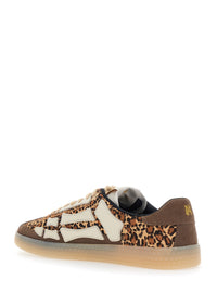 Amiri Men 'Pacific Bones' Brown Low Top Sneakers With Logo Patch On The Tongue And Leopard Motif In Suede For Men