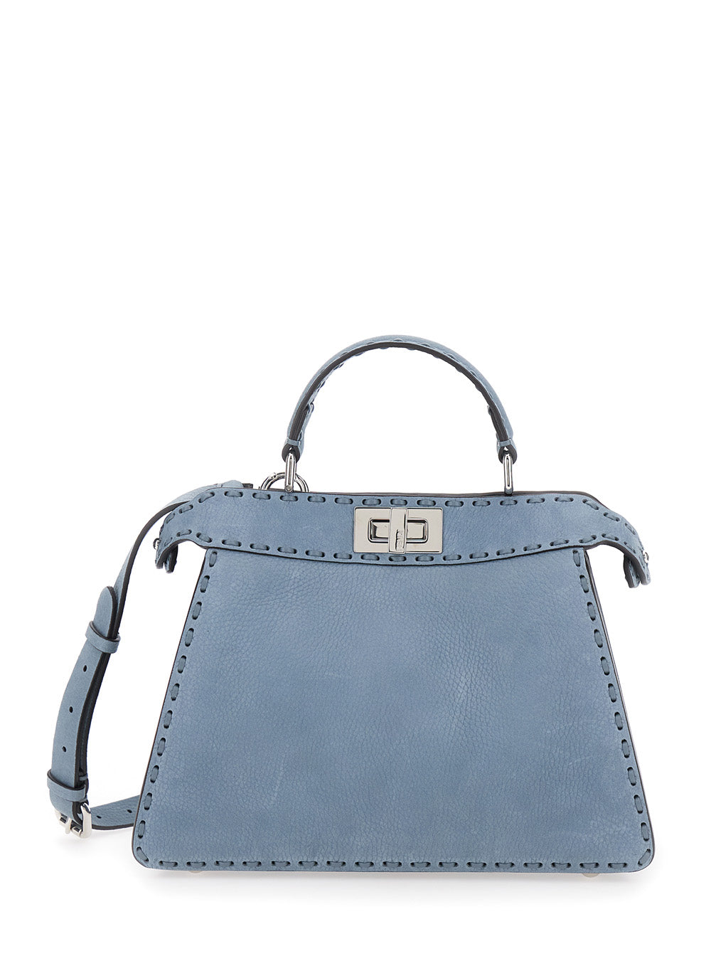 Fendi Women 'Peekaboo Iseeu Small' Light Blue Handbag With Shoulder Strap In Roman Leather Woman